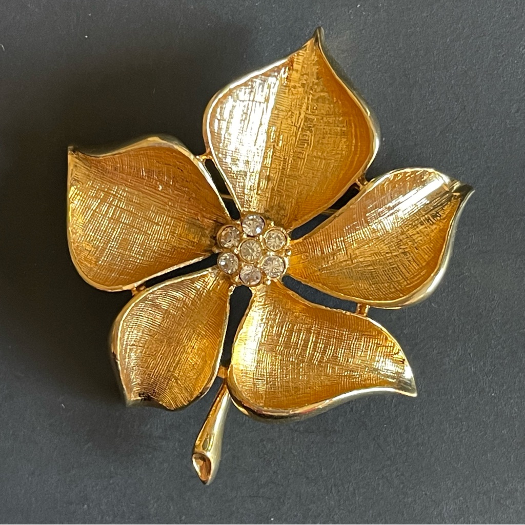 Vintage Allison Reed Gold Tone Rhinestone Flower Brooch